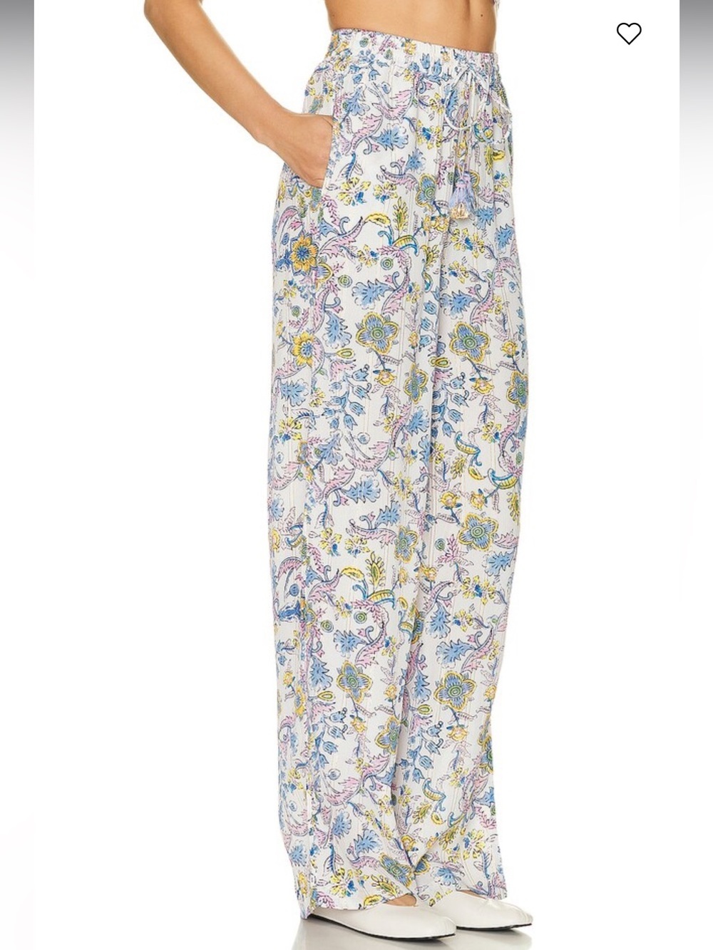 HEMANT & NANDITA Vans White Floral Paisley Gold Metallic Wide Leg Pants - Picture 2 of 12